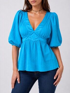 Vintage Bebe Y2K McBling Azure Puff Sleeve Empire Waist Top M